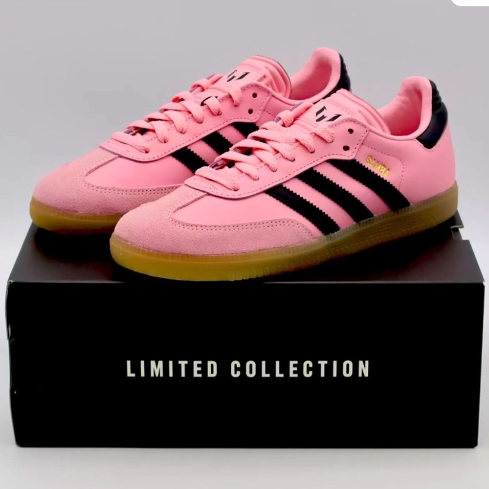 NWT adidas Pink and Black Messi Miami Samba Sneakers